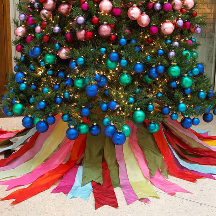 Decoration of Christmas Tree with Ribbon
